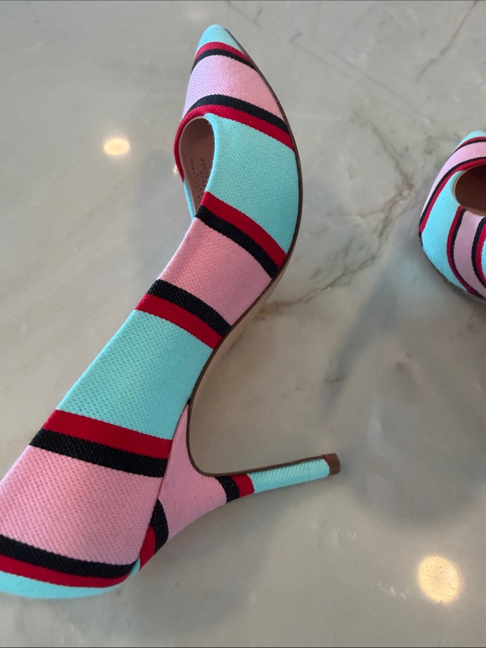 ♥️J. Crew Pink, Aqua & Red Striped Pointed-Toe Pumps…….Super Cute! - Picture 10 of 13